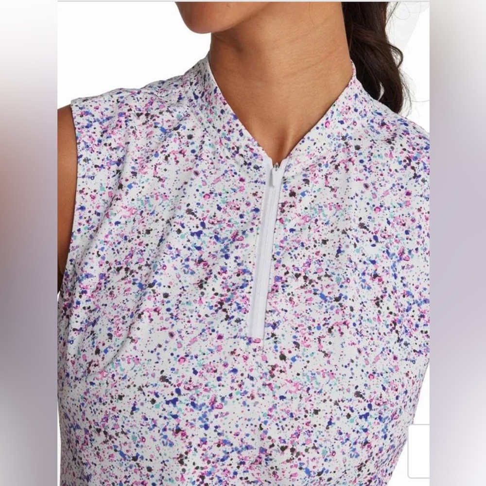 NWT Bad Birdie Women's Paint Splatter 3 Blade Collar Sleeveless Golf Polo Large - Picture 2 of 9